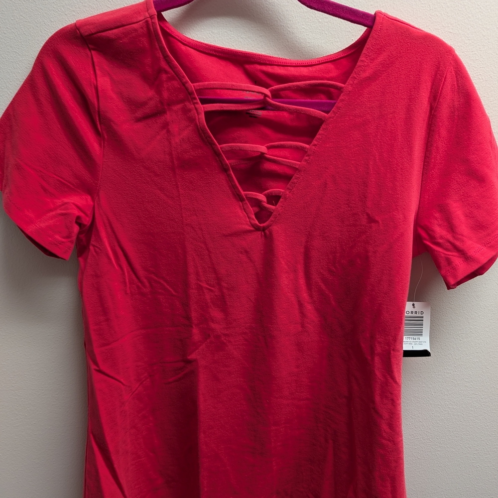 Torrid Teaberry Red Super Soft Strappy Deep V-Neck Tee